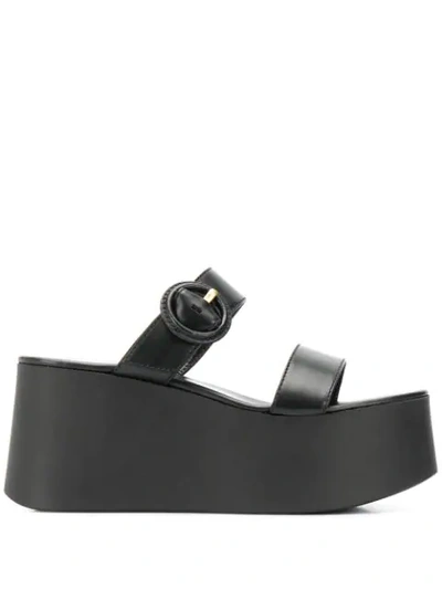 Gianvito Rossi Leather Buckle Flatform Sandals In Black