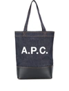 Apc A.p.c. Structured Denim Tote Bag With Leather Base In Blue