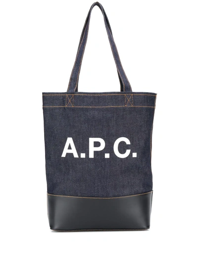 Apc Logo Print Denim Tote In Blue