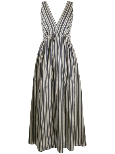 Brunello Cucinelli Bead-embellished Striped Cotton And Silk-blend Maxi Dress In Blue