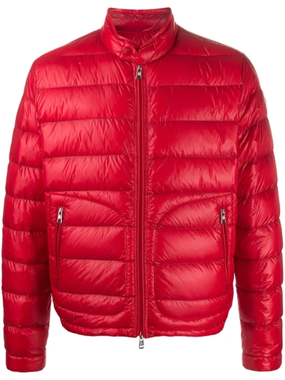 Moncler High-neck Quilted Jacket In Red