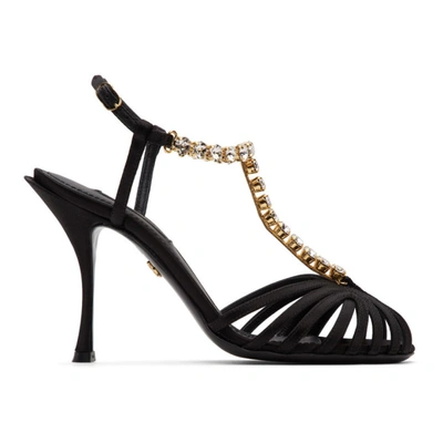 Dolce & Gabbana Dolce And Gabbana 黑色水钻束带高跟凉鞋 In Black