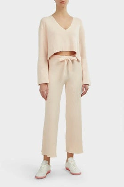 Live The Process Belted Rib-knit Trousers In Salt Pink