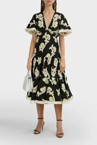 Alexis Calusa Floral-embroidered Dress In Black And White