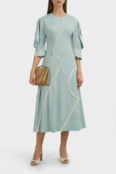 Rejina Pyo Celia Fringe-detail Crepe Dress In Blue And Ivory