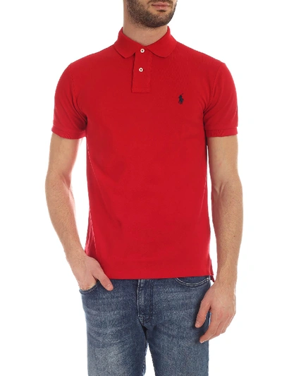 Polo Ralph Lauren Red Polo Shirt With Blue Logo Embroidery
