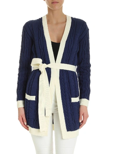 Elisabetta Franchi Braided And Contrasted Edges Cardigan In Blue