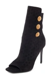 Balmain Oslo Button-detailed Flocked Leather Ankle Boots In Black