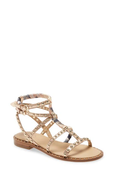 Ash Patchouli Studded Gladiator Flat Sandals In Nude