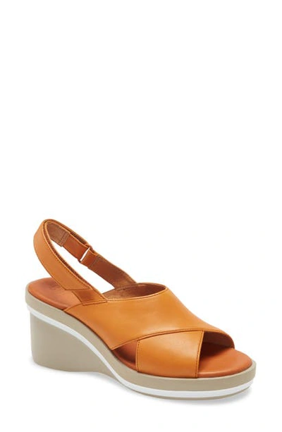Camper Kyra Wedge Sandal In Medium Orange Leather