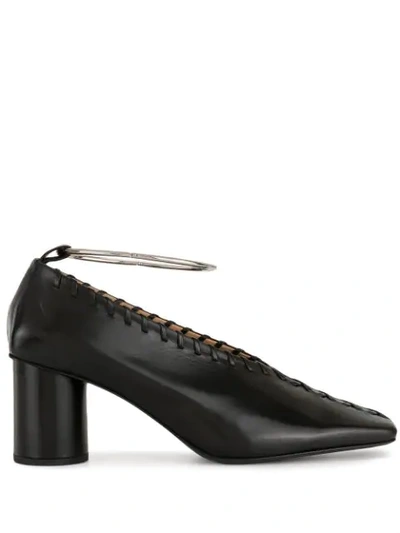 Jil Sander Whipstitch-trim Ankle-bracelet Pumps In Black