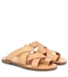 Jil Sander Toe-loop Cross-strap Leather Slides In Brown