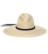 SAINT LAURENT STRAW LEATHER-TRIMMED HAT,P00437036