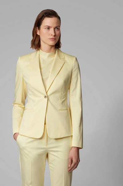 Hugo Boss Regular-fit Jacket In Stretch-cotton Satin In Light Yellow