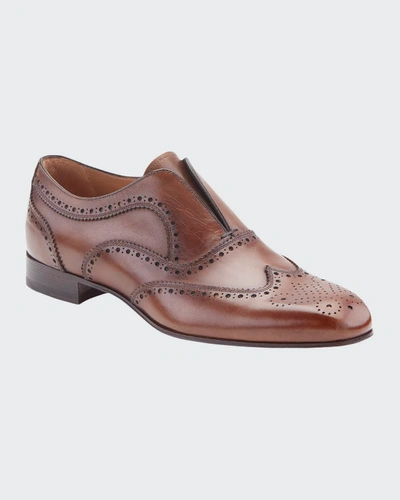 Christian Louboutin Men's Platerboy Brogue Slip-on Oxford Shoes In Brown