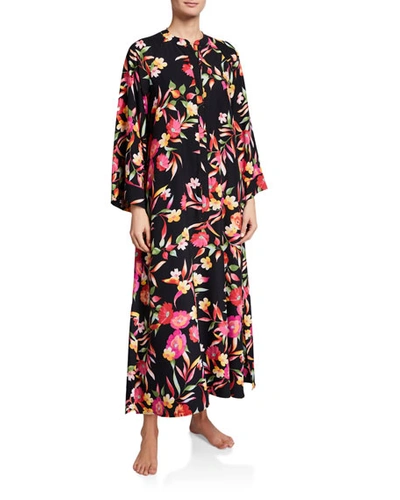 Natori Plus Size Seville Mock-collar Zip-front Caftan In Black Pattern