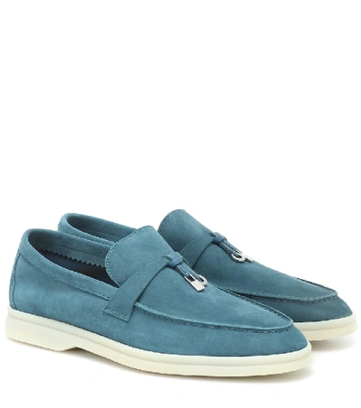 Loro Piana Summer Charms Walk Embellished Suede Loafers In Blue