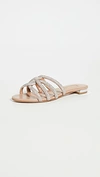 Aquazzura Moondust Crystal-embellished Leather Slides In New Nude