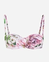 DOLCE & GABBANA BIKINI TOP WITH BALCONY NECKLINE AND FLORAL ROSE PRINT