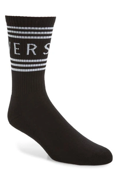 Versace Logo Cotton Blend Crew Socks In Nero