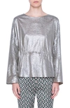 AKRIS PUNTO METALLIC TEXTURED COTTON PEPLUM BLOUSE,718500098253