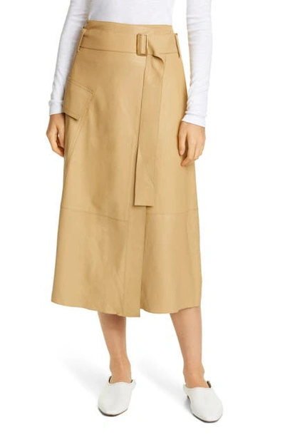 Vince High-rise Leather Midi Wrap Skirt In Neutral
