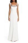 ALEXANDER MCQUEEN EMBELLISHED NECK CREPE SHEATH GOWN,607100QEAAA