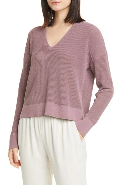 Eileen Fisher Petite Corded V-neck Long-sleeve Sweater In Mauve