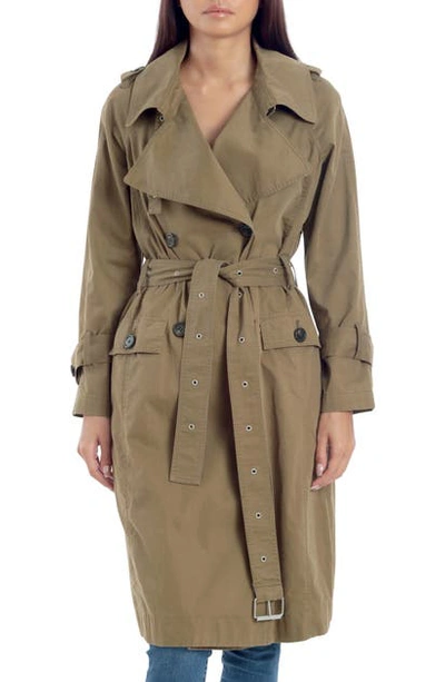 Avec Les Filles Double Breasted Cotton Trench Coat In Olive