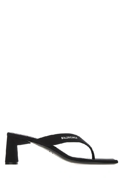 Balenciaga Double Square Block-heel Leather Thong Sandals In Black