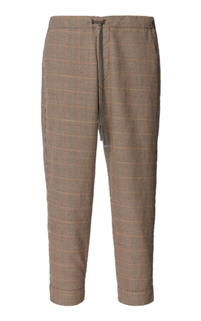 Greg Lauren Slim Houndstooth Wool Trousers In Brown