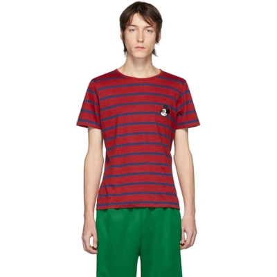 Gucci Men's X Disney Mickey Mouse-patch Striped T-shirt In Red & Inchiostro