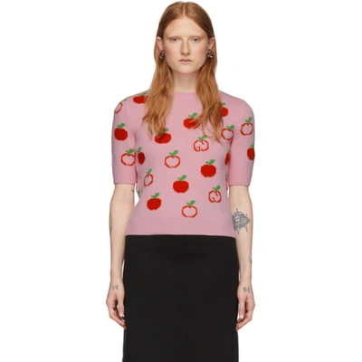 Gucci Pink Jacquard Gg Apple Half-sleeve Jumper In Red