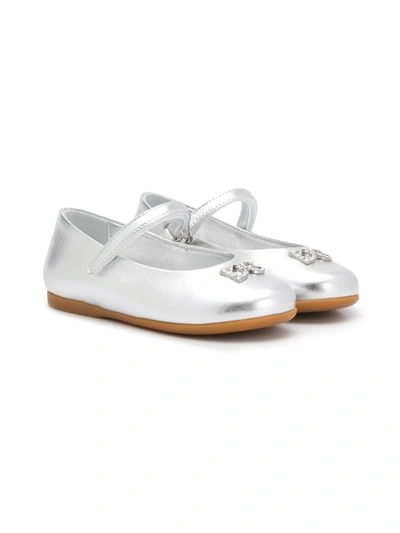 Dolce & Gabbana Kids' Dg Crystal-embellished Ballerina Shoes In Silver