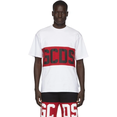 Gcds Crew Neck Logo Stripe T-shirt In White,red,black