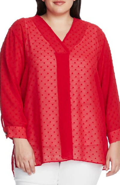 Vince Camuto Clip Dot Long Sleeve Blouse In Rhubarb