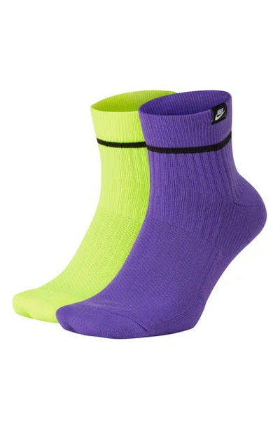 Nike 2-pack Snkr Sox Ankle Socks In Green/ Purple