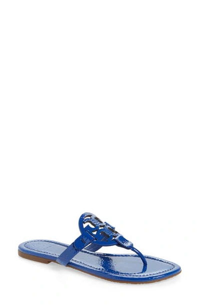 Tory Burch Miller Flat Logo Slide Sandals In Nautical Blue
