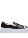 Miu Miu Crystal Cap Toe Platform Slip-on Sneaker In Black