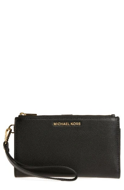 Michael Michael Kors Adele Double Zip Leather Iphone 7 Plus Wristlet In Black/gold
