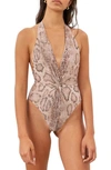 Mara Hoffman Gabriela Snake Print Halter One-piece Swimsuit In Sand Multi