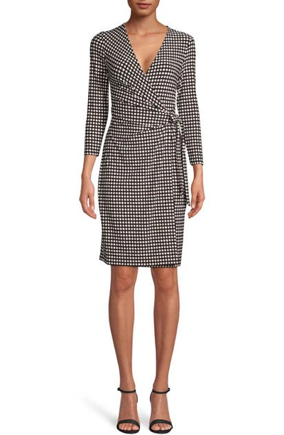 Anne Klein Dot Grid Faux Wrap Dress In Anne Black/ First Blush Combo