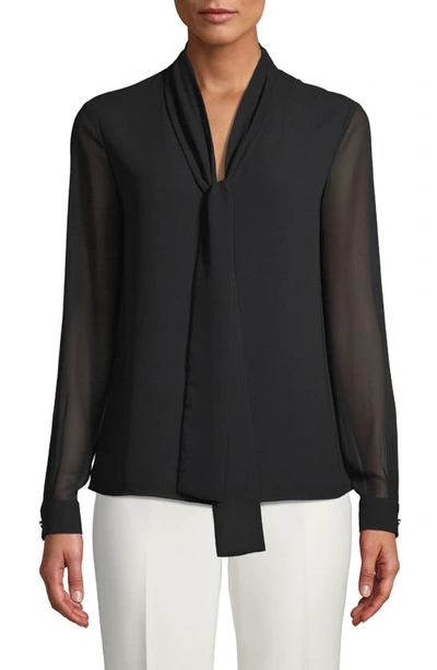 Anne Klein Plus Size Sheer-sleeve Tunic In Anne Black