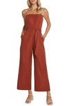 Willow Ryan Strapless Wide Leg Jumpsuit In Clay