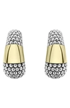 Lagos 18k Yellow Gold & Sterling Silver High Bar Caviar Huggie Earrings In Silver