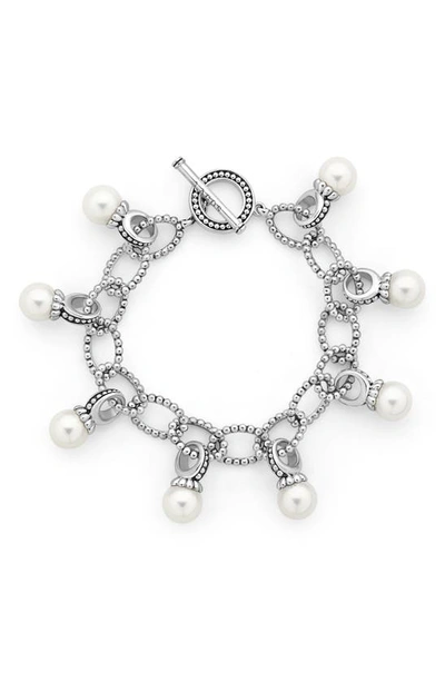 Lagos Luna 9mm Pearl Link Bracelet In Silver/ Pearl