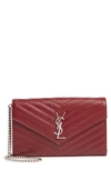 Saint Laurent 'monogram' Wallet On A Chain In Bordeaux