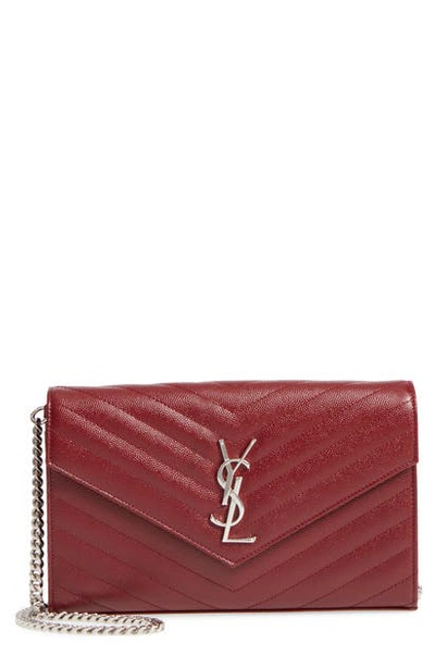 Saint Laurent 'monogram' Wallet On A Chain In Bordeaux