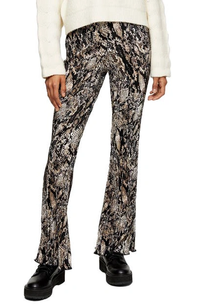 Topshop Snake Print Flare Trousers In Brown Multi