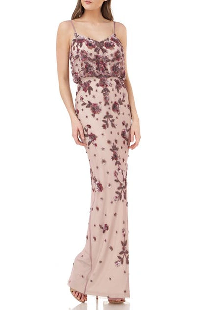 Js Collections Beaded Blouson Gown In Blush